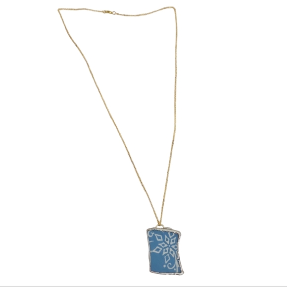 Upcycled Temptations Gold Plated Broken Ceramic Snowflake Rectangular Necklace - Picture 3 of 3